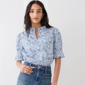 NWOT J. Crew Ruffleneck Keyhole Top in Liberty Grace Emily Bell Fabric Sz XS
